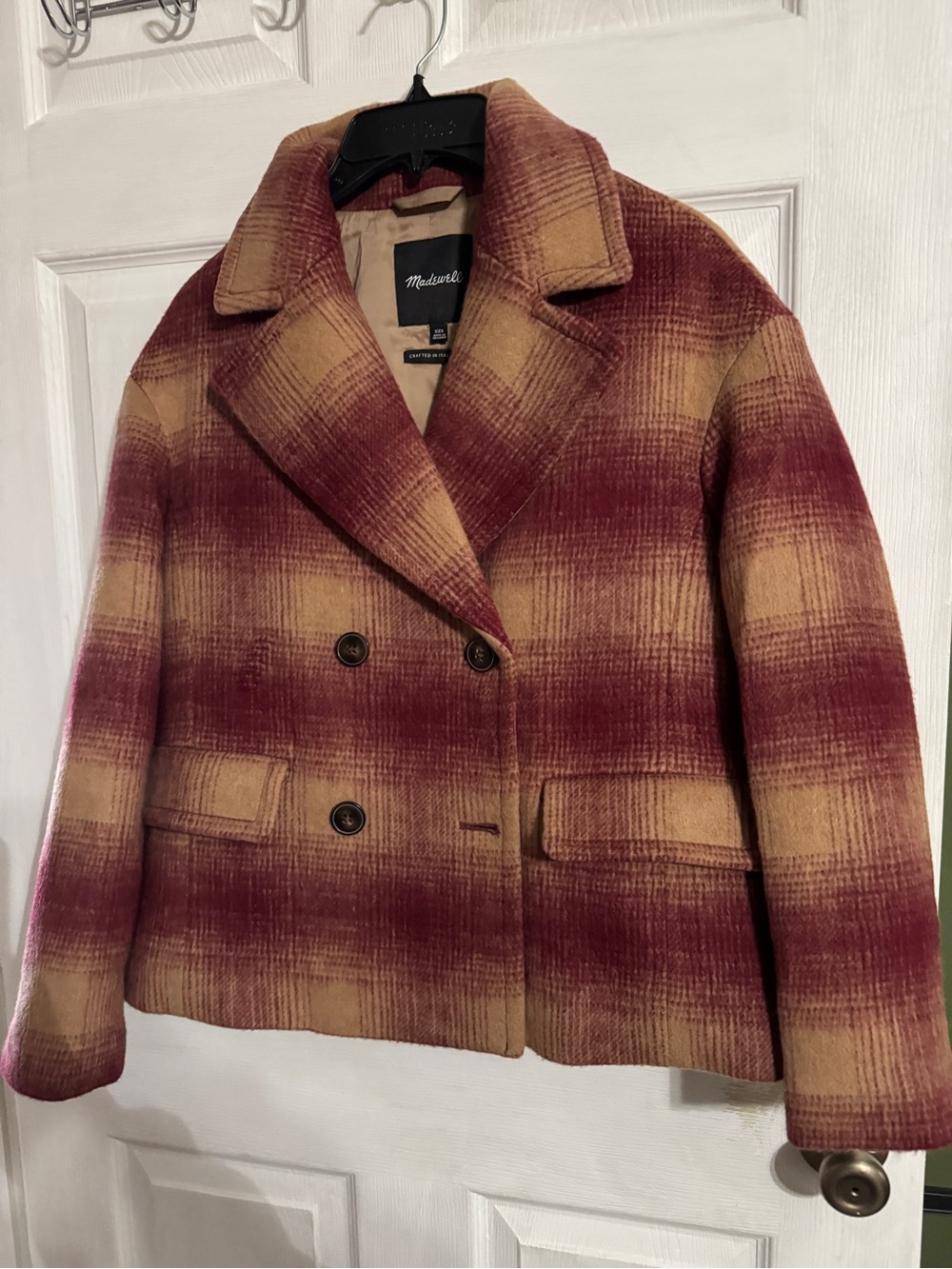Madewell Pea Coat Jacket Plaid Short Wool Alpaca Mix XXS